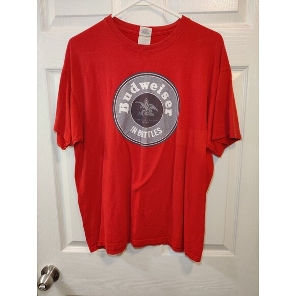 Budweiser in Bottles - Vintage Mens L Heavy Duty Tee - Red - Anheuser Busch - Picture 1 of 7